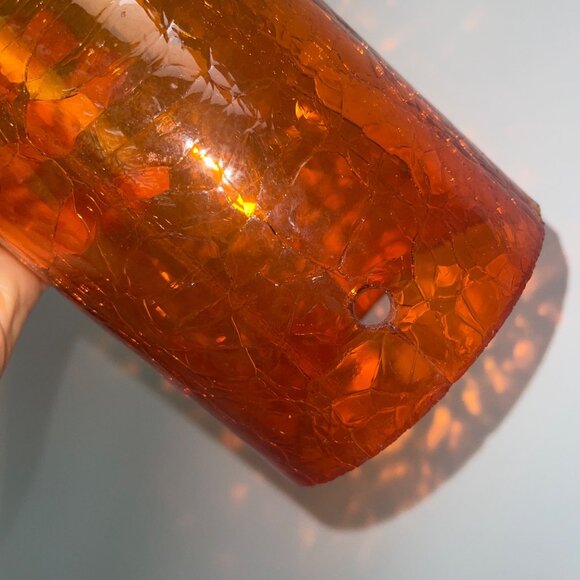 Blenko Amberina Crackle Glass Hurricane Shades Set of 2 Flaws Read - Picture 6 of 12